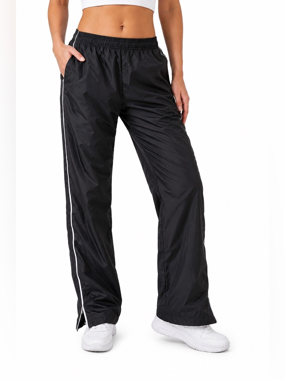 Danskin Now Women’s Black Windbreaker Track Pants Side Stripe Size Large 12-14